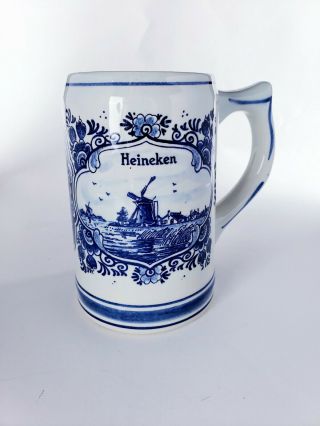Vintage Hand Painted Blue Delft Heineken Holland Dutch Windmill Beer Stein Mug