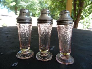 Trio Of Vintage Pink Depression Glass Salt And Pepper Shakers / Royal Lace