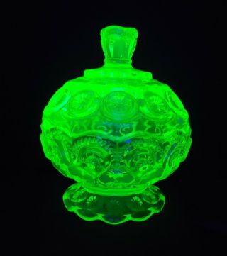 Weishar Moon And Star Glass Compote Small Candy Dish Vaseline Uranium 2