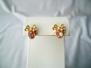 Vintage Avon " Pink Lace " Rhinestone Faux Pearl Pierced Earrings