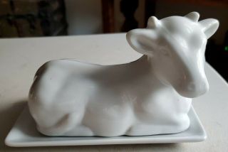 Vintage Holstein Cow Wcl White Porcelain Butter Dish 2 Piece 6 " By 4 "
