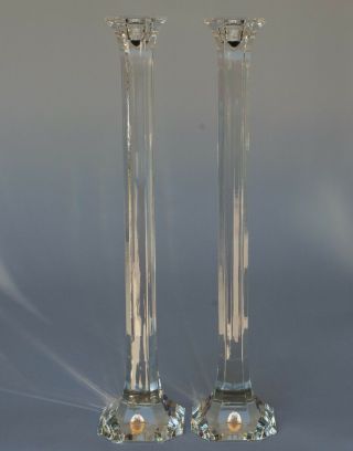 Pair (2) Dresden 24 Lead Crystal Candle Stick Holder Hand Cut Germany 20 " Tall