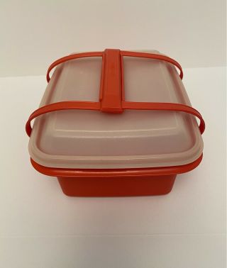 Vintage Tupperware 1254 Poppy Red Pack N Carry Lunch Box with Handle 2
