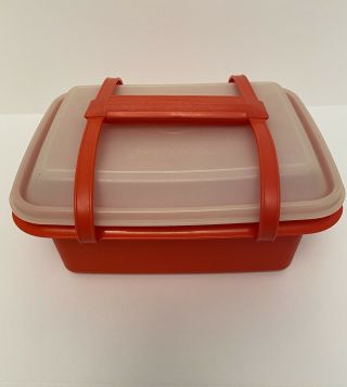 Vintage Tupperware 1254 Poppy Red Pack N Carry Lunch Box with Handle 3
