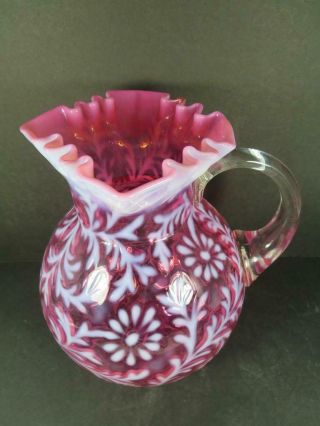 Northwood Cranberry Opalescent Daisy and Fern Ball Shaped Pitcher (900 - 216) 2