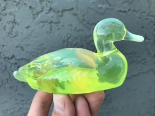 Fenton Art Glass Mallard Duck Opalescent Vaseline Uranium Rare Version