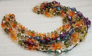 2 Vintage Signed Joan Rivers Colorful Glass Bead Beaded Necklaces