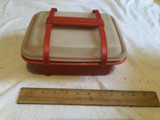 Vintage Retro 1970s Orange Red Tupperware Pack N Go Lunch Box Kit Container