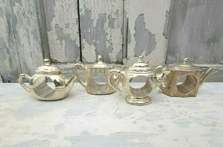 Set Of 4 Vtg 1994 Godinger Silver Plated Teapot Napkin Holders Rings Weighted Lc