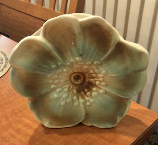 Vintage Mccoy Flower Blossom Wall Pocket,  Turquoise & Brown,  6 " Diam & 1” Wide