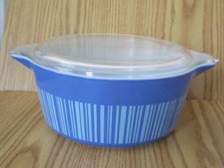 Vintage Pyrex Blue Barcode 475 - B 2 1/2 Qt Ovenware Near With Lid