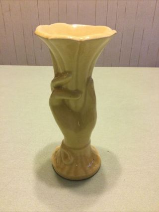 Vintage Shawnee Pottery Hand Trumpet Vase Yellow