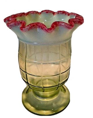 Jefferson - Northwood Block - White Opalescent Uranium Celery Vase Cranberry Frit
