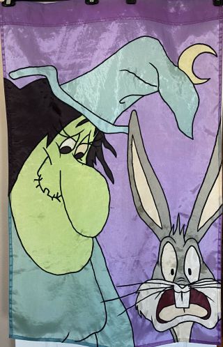Vtg Warner Brothers Looney Tunes Bugs Bunny Witch Hazel Halloween Yard Flag