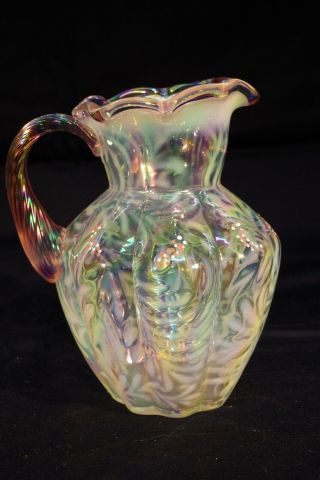 Fenton Hand Painted,  Family & Artist Signed,  Pink Opalescent Pitcher
