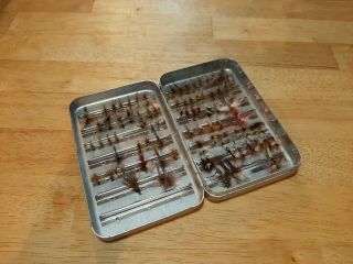 Old Vintage Perrine 97 Fly Fishing Metal Box With Flies Trout Panfish Lures