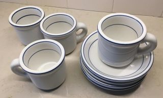Trend Pacific Galaxy Stoneware White With Thin Blue Bands Cup And Saucer Set