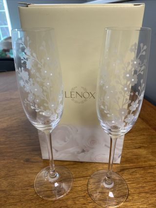 Lenox Bellina Toasting Flute Pair Crystal Wedding Celebration 762624 Nib