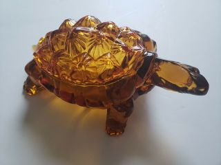 Vintage Lg Wright Amber Glass Turtle Covered Candy Dish Mid Century Knobby