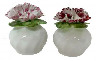 Vintage Salt And Pepper Shakers Fine Bone China Carnations Floral Bouquet