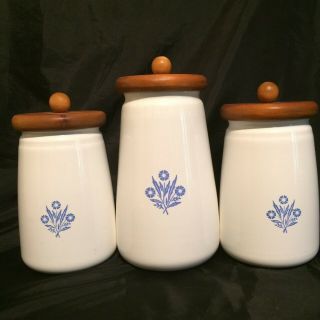 Rare Vintage Corning Ware Blue Cornflower Canister Jar Set
