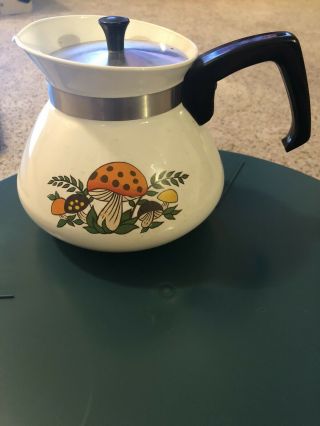 Rare Vintage Corningware Merry Mushroom 6 - Cup Teapot