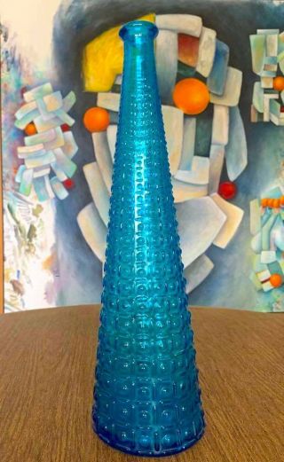 Mid Century Empoli Italian Aztec Aqua Blue Genie Bottle Decanter No Stopper