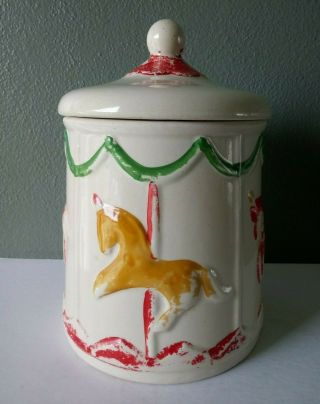 American Bisque Pottery - Vintage Horse Carousel Covered Cookie Jar