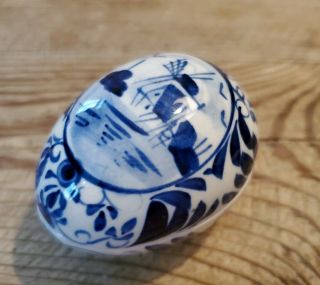 Delft Blue Egg Shape Trinket Box Oval Lid Windmill Holland Hand Painted