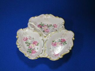 Vintage Lefton China Hand Painted 3 Section Candy Relish Dish Tray