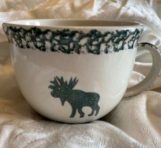 Tienshan Folk Craft Moose Country Sponge Green Soup Mug 5”