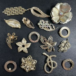 Vintage Brooch Pins 16pc Gold Tone Gerrys Crystal Rhinestones Lot2