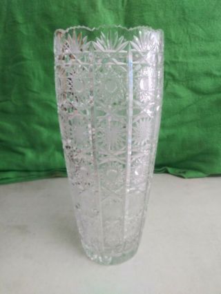 Vintage Brilliant Cut Glass Crystal Vase 14 " Tall