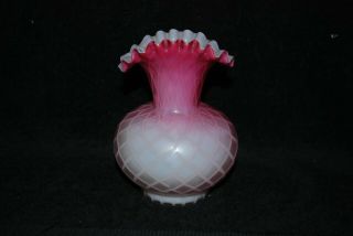 Pair Victorian Pink Satin Diamond Quilted Mother Of Pearl Vases 1880 