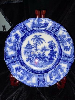 Old W Adams & Sons English Flow Blue Plate,  Kyber Pattern,  9.  25 Inches