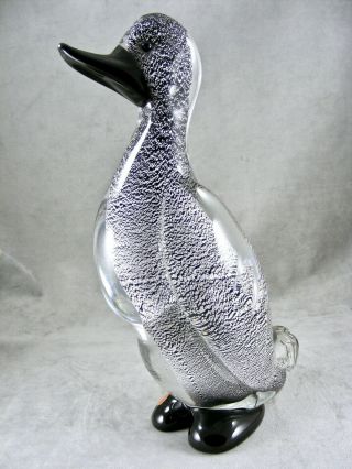 Mid - Century Silver And Black Murano Glass Duck With Label Still Attached 14.  5 