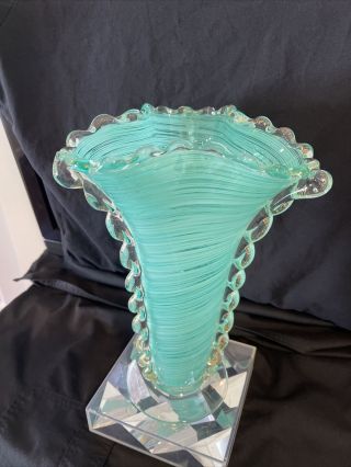 Stanning Fratelli Toso Fluted Italian Glass Vase Murano 12” C 1950s Filigrana