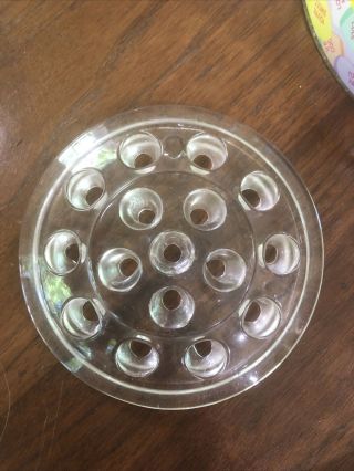 2 VINTAGE CLEAR SOLID GLASS 16 HOLE DOME FLOWER FROG 5 