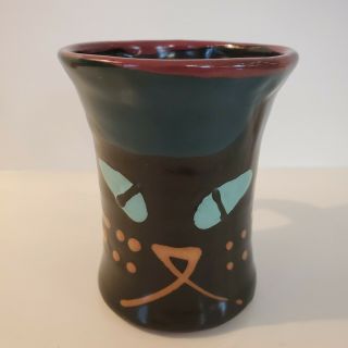 Handmade Pottery Cat Glazed Mug W/ Artist Marks -