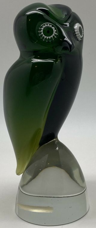 Art Glass Green Owl Hand Crafted Murano Glass By Alvin Made In Italy 8 - 1/2”