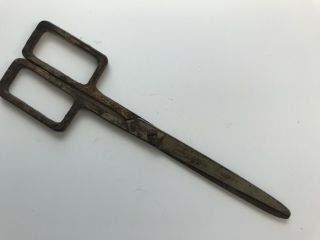 Square Handle Scissors Mid Century Modern Vintage Old Rusty Rectangle 8.  75 In.