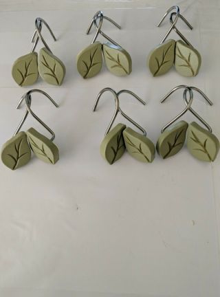 Vintage Green Leaf Shower Curtain Hooks - Set Of 12