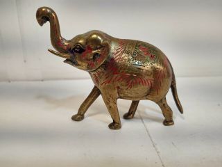 Vintage Small Decorative Brass Elephant With Trunk Up Figurine Hd2544
