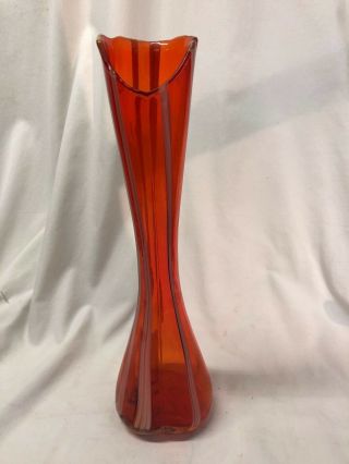 Vintage Murano Art Glass Vase Multi Color Swirls Orange Mcm Mid Century 1
