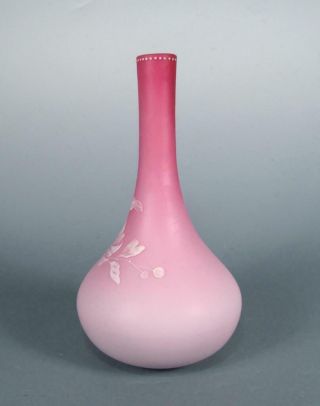 Victorian Pink Satin Peachblow Florentine Cameo Harrach Webb Art Glass Vase 1880 3