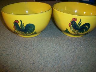 Set Of 2 Made It Itay Yellow Gold Rooster Cereal Bowls 5 1/2 "