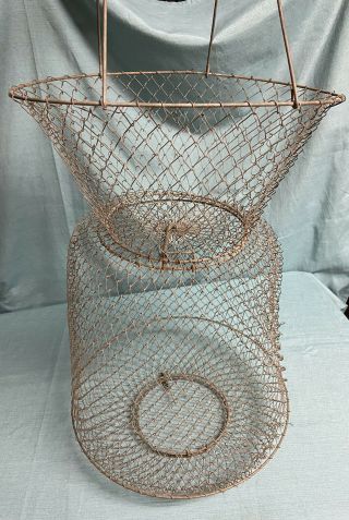 Vintage Large Collapsible Metal Wire Mesh Live Fish Basket Sportfisher Net