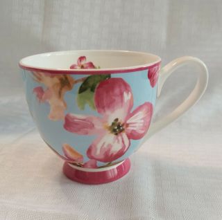 Portobello By Inspire Coffee Tea Cup Bone China Pink Flower Blue Mug Pink Trim