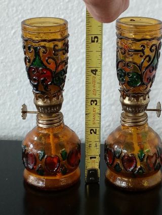Vintage Miniature Amber Glass Oil Lamps with multi color flashing - Hong Kong 2