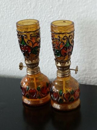 Vintage Miniature Amber Glass Oil Lamps with multi color flashing - Hong Kong 3